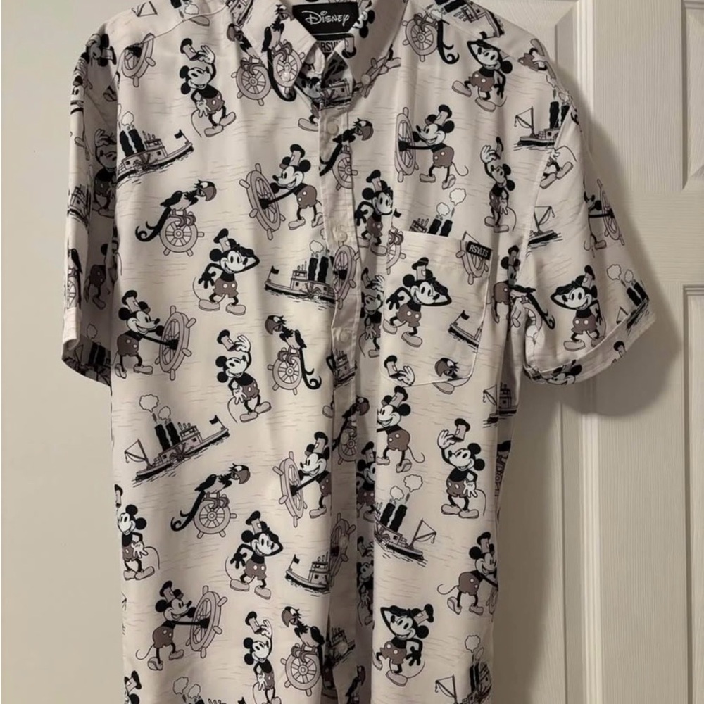 RSVLTS Disney Men's Mickey Mouse Steamboat Willie Shirt - Black and White